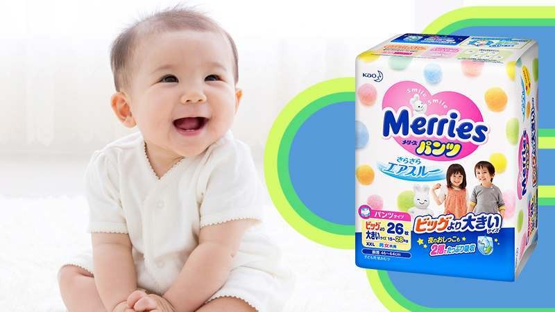 Bỉm Merries cao cấp, chống hăm da tốt