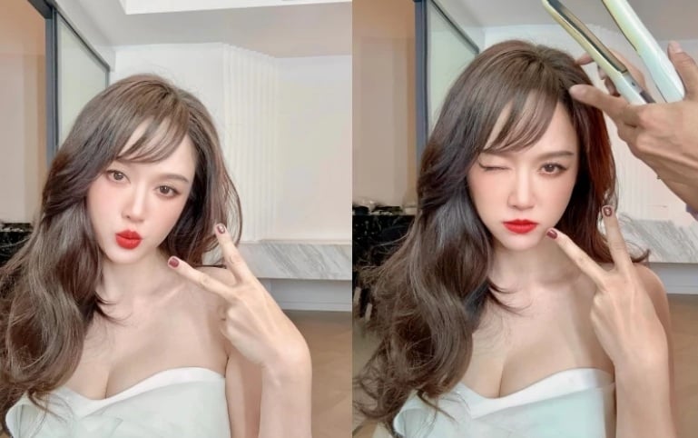 Trần Kiều Ân luôn nổi bật với mái tóc uốn gợn sóng, kiểu tóc vừa quyến rũ vừa dễ thương.