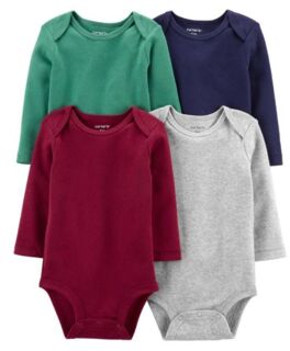 Set 4 bộ Bodysuit Carters cotton dài tay 3M