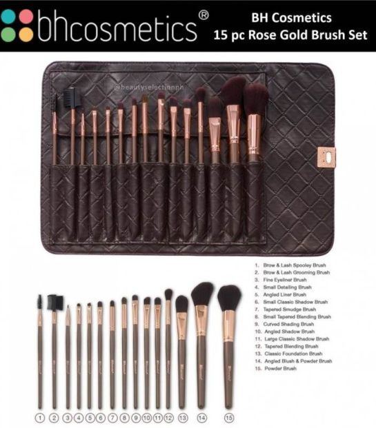Bộ cọ make up 15 cây BH Cosmetics Rose Gold