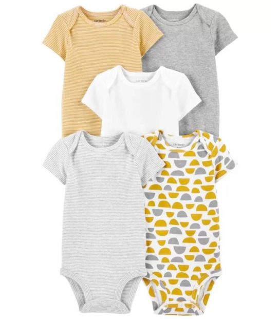 Set 5 bộ bodysuit Carters áo liền quần ngắn tay cho bé 24M
