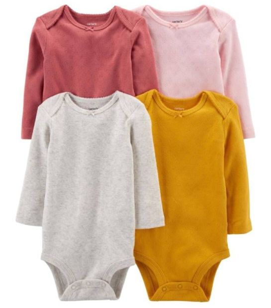 Set 4 bộ Bodysuit Carters cotton dài tay 6M