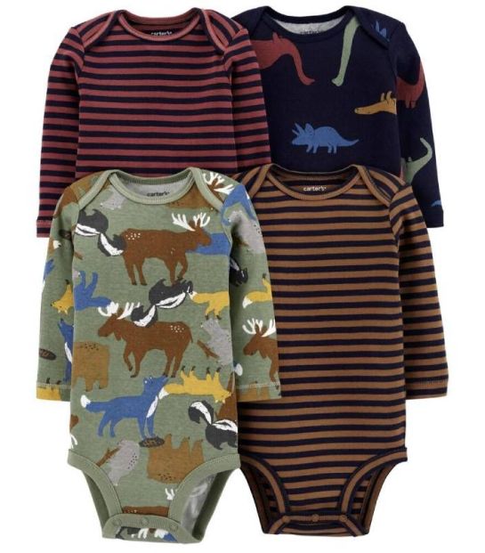 Set 4 chiếc Bodysuit Carters cotton dài tay 3M