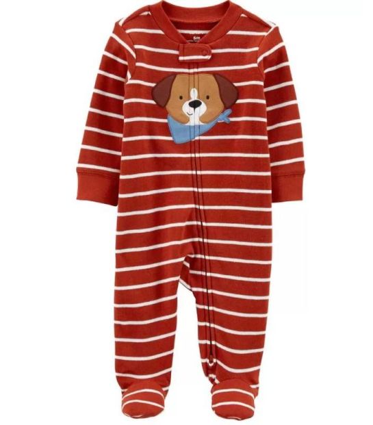 Bodysuit Carters cotton dài tay dài chân khóa kéo 2 đầu hình cún Size 3M