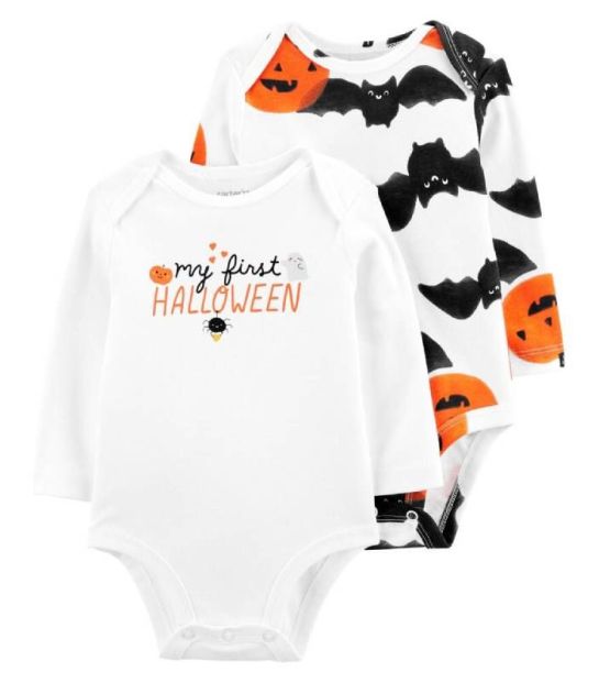 Set 2 bộ Bodysuit Carters cotton dài tay Halloween 12M