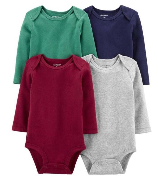 Set 4 bộ Bodysuit Carters cotton dài tay 3M